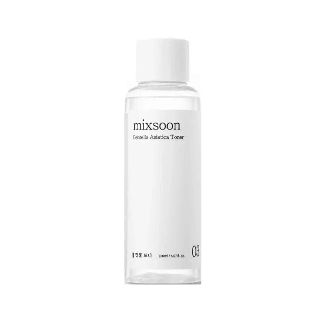 MIXSOON Centella Asiatica Toner 150 ml – stilren flaske med beroligende toner, beriget med Centella Asiatica-ekstrakt, der reducerer rødme, lindrer irritation og styrker hudens helingsproces.