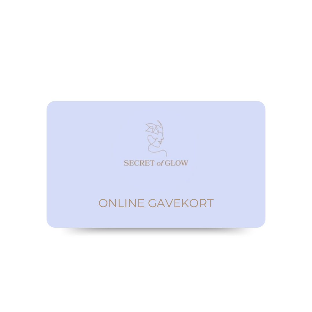 Gavekort fra Secret of Glow – elektronisk gavekort i forskellige beløb fra 100 kr. til 1.000 kr., perfekt som gave til skønheds- og hudplejeentusiaster, gyldigt på hele webshoppen.