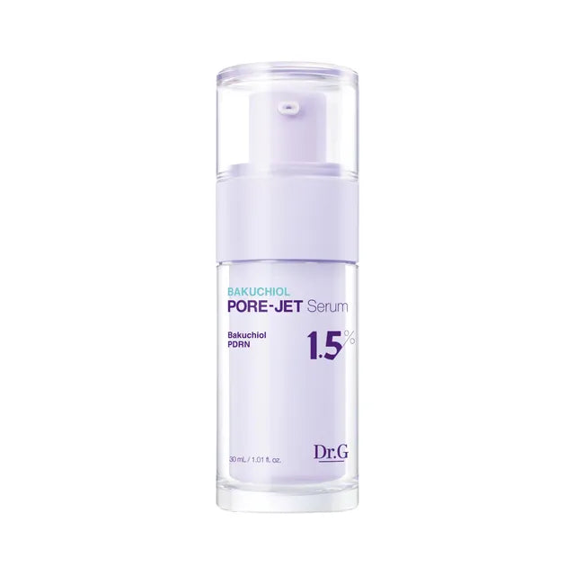 Dr.G R.E.D Blemish Bakuchiol Pore-Jet Serum 30 ml, et serum med 1,5% bakuchiol, der forbedrer hudens tekstur og reducerer synlige porer med en mild alternativ effekt til retinol.