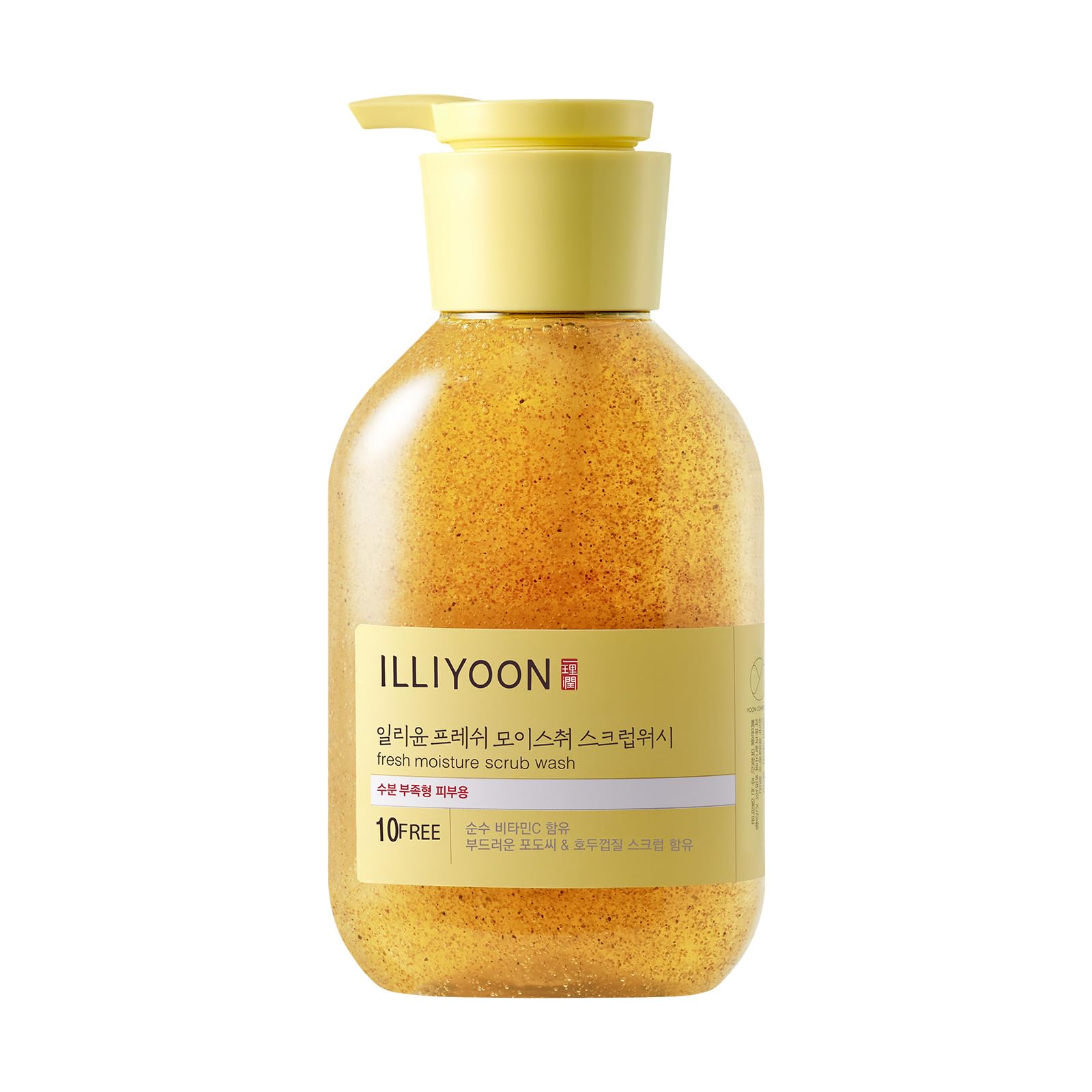 ILLIYOON Fresh Moisture Scrub Wash 400 ml – stilren flaske med skånsom kropsvask, indeholdende naturlige skrubbepartikler og vitamin C, der eksfolierer, fugter og giver huden en frisk glød.