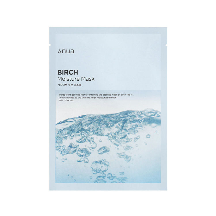 Anua Birch Moisture Mask 1 stk – fugtgivende sheet maske i enkel emballage, beriget med birkesaft, der tilfører intens hydrering, beroliger irriteret hud og giver en frisk glød.