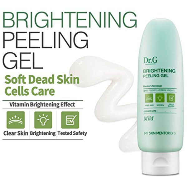 Dr.G Brightening Peeling Gel 120g, en skånsom peeling gel beriget med vitamin C, der forbedrer hudens tekstur og fremmer en ungdommelig glød uden at irritere sensitiv hud.