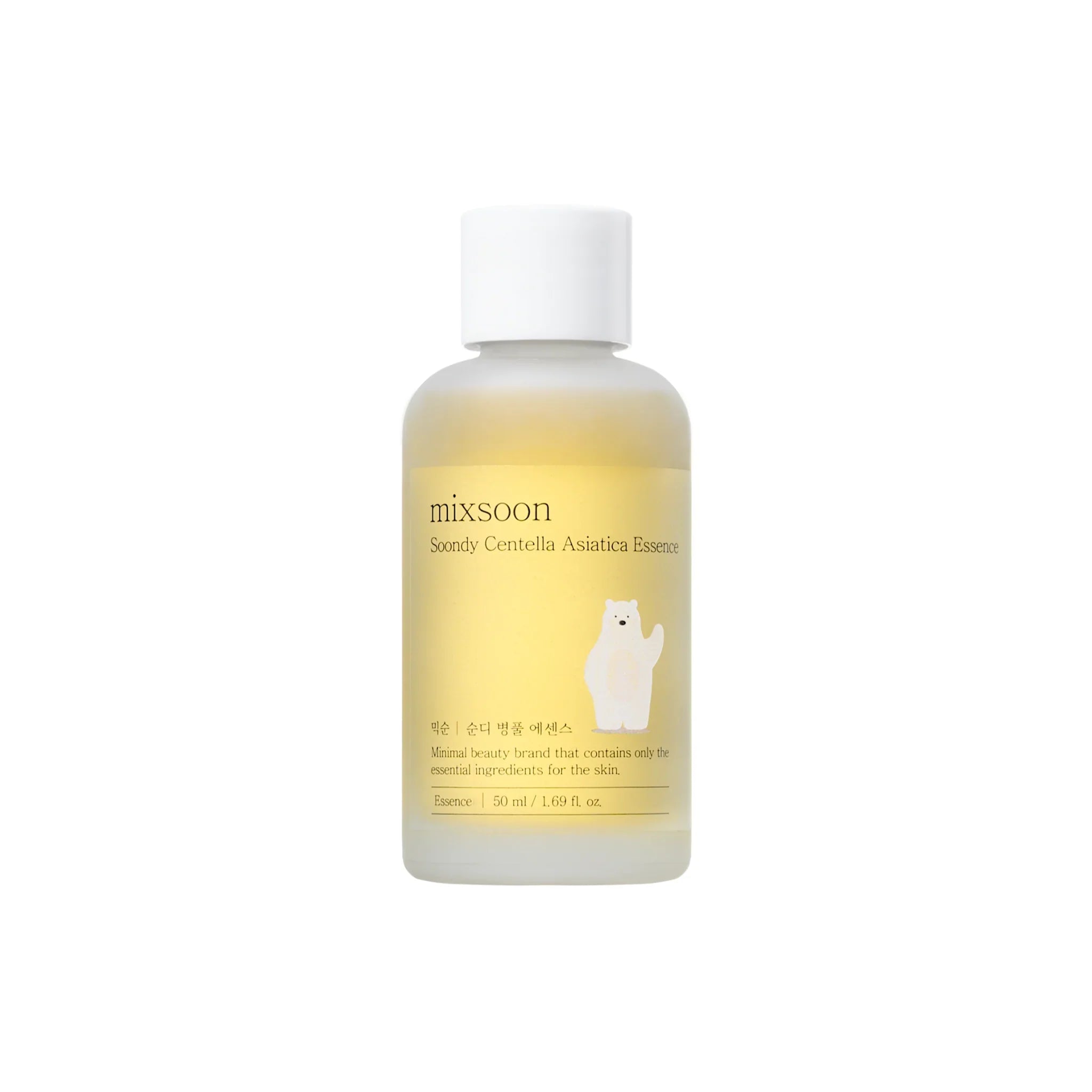 MIXSOON Soondy Centella Asiatica Essence 50 ml – stilren glasflaske med beroligende essence, beriget med Centella Asiatica, der reducerer rødme, lindrer irritation og styrker hudens naturlige helingsproces.