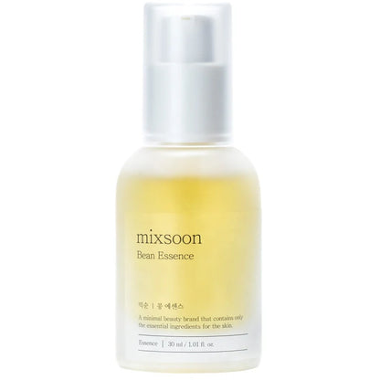 MIXSOON Bean Essence 30 ml – stilren glasflaske med nærende essence, beriget med fermenterede bønneekstrakter, der tilfører intens fugt, forbedrer hudens elasticitet og giver en naturlig glød.