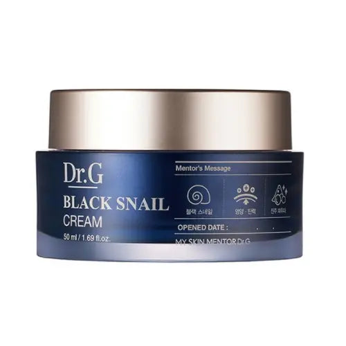Dr. G Black Snail Cream 50 ml – elegant krukke med nærende ansigtscreme, beriget med sort snegleekstrakt, der styrker hudbarrieren, forbedrer elasticiteten og reducerer fine linjer.