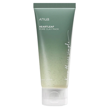 Anua Heartleaf Pore Clay Pack 100 ml – stilren tube med mild lerbaseret ansigtsmaske, indeholdende bentonit, kaolin og hjertebladsekstrakt, der renser porer i dybden og beroliger rødme.