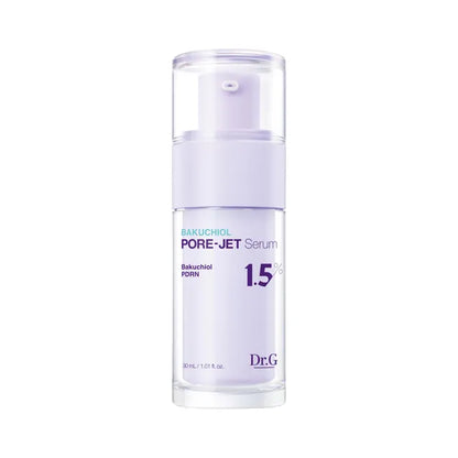 Dr.G R.E.D Blemish Bakuchiol Pore-Jet Serum 30 ml, et serum med 1,5% bakuchiol, der forbedrer hudens tekstur og reducerer synlige porer med en mild alternativ effekt til retinol.