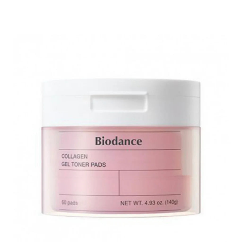 Biodance Collagen Gel Toner Pads 60 stk – krukke med fugtgivende toner-pads beriget med kollagen, der opfrisker huden, giver elasticitet og reducerer fine linjer.