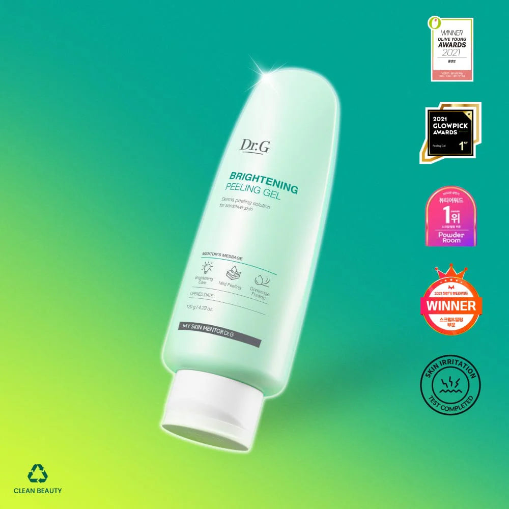 Dr.G Brightening Peeling Gel 120g, en effektiv peeling behandling, der fjerner urenheder og efterlader huden frisk, blød og oplyst ved regelmæssig brug.